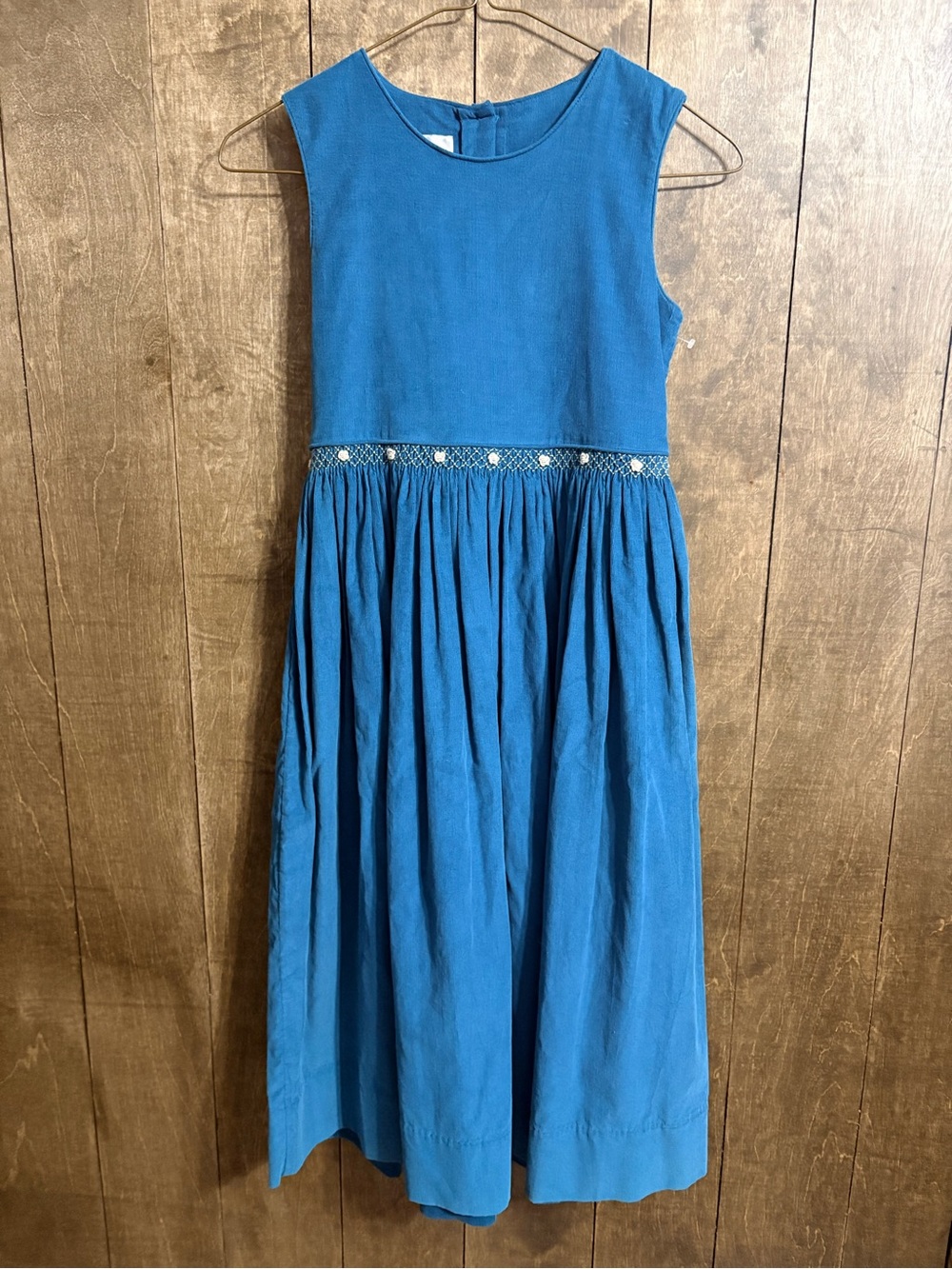 Strasburg Teal Blue Sleeveless Cotton Midi Dress with Embroidered Waistband